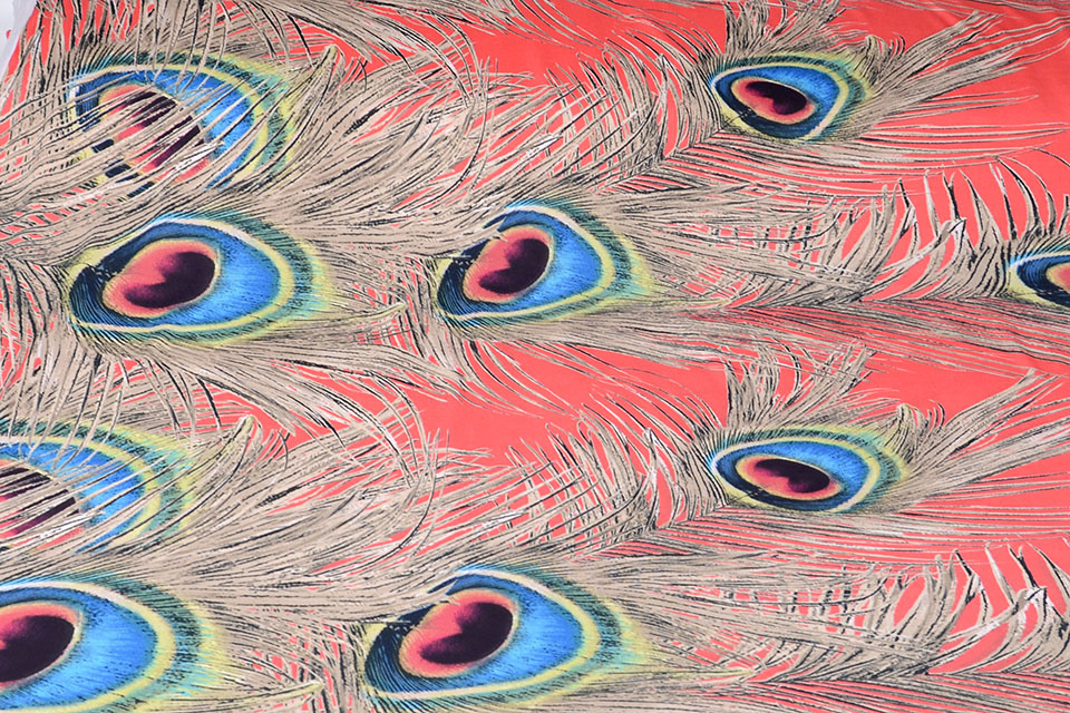 Jersey Lycra Peacock feather Coral
