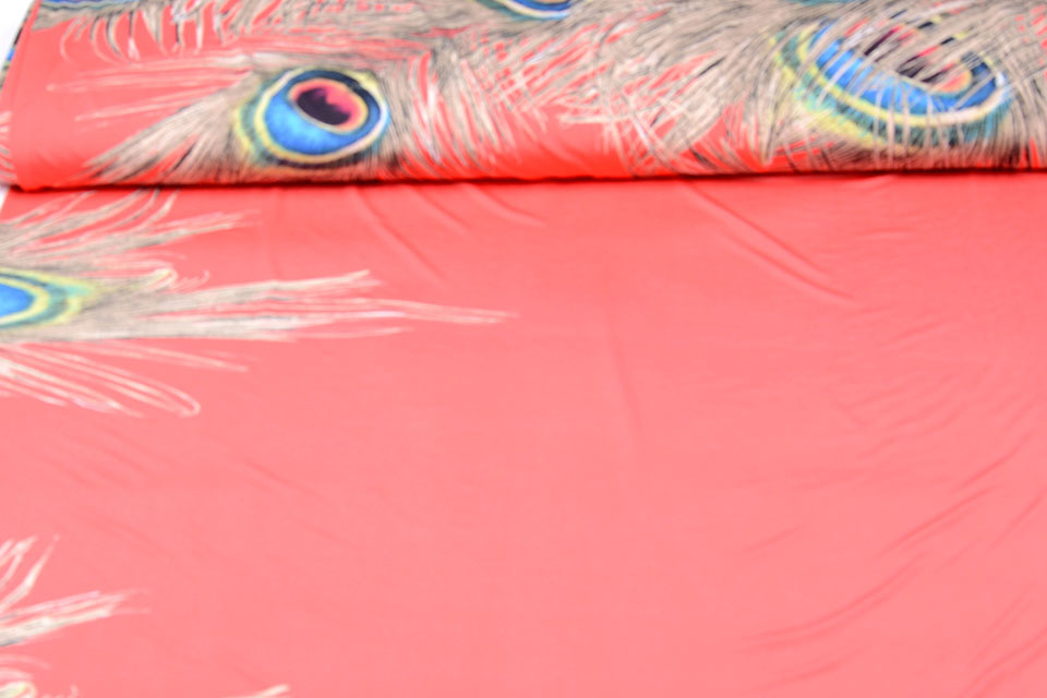 Jersey Lycra Peacock feather Coral