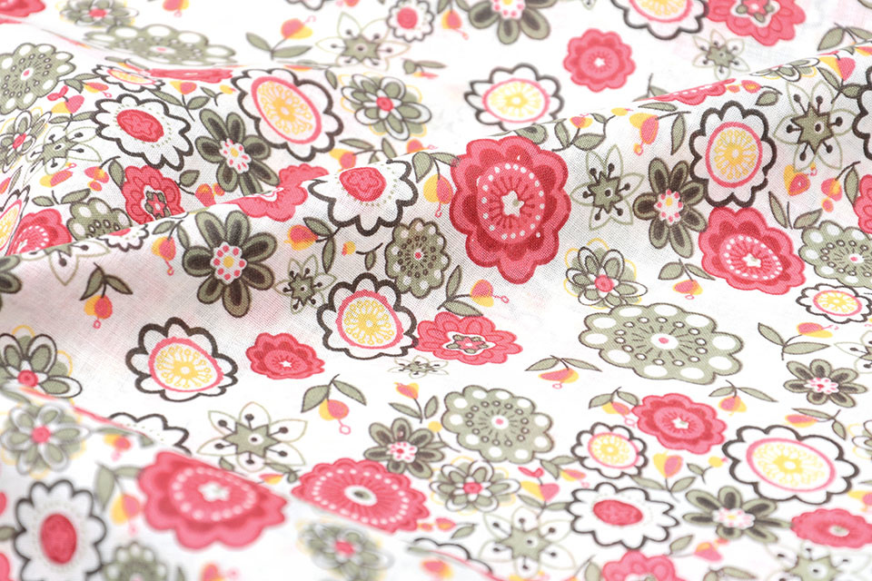 100% Cotton Blomster Pink Green