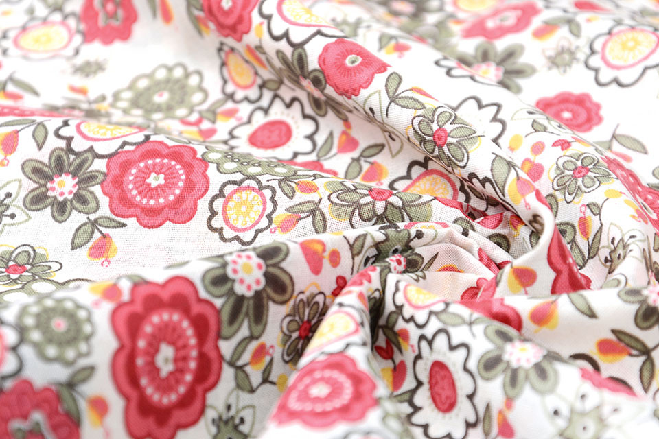 100% Cotton Blomster Pink Green