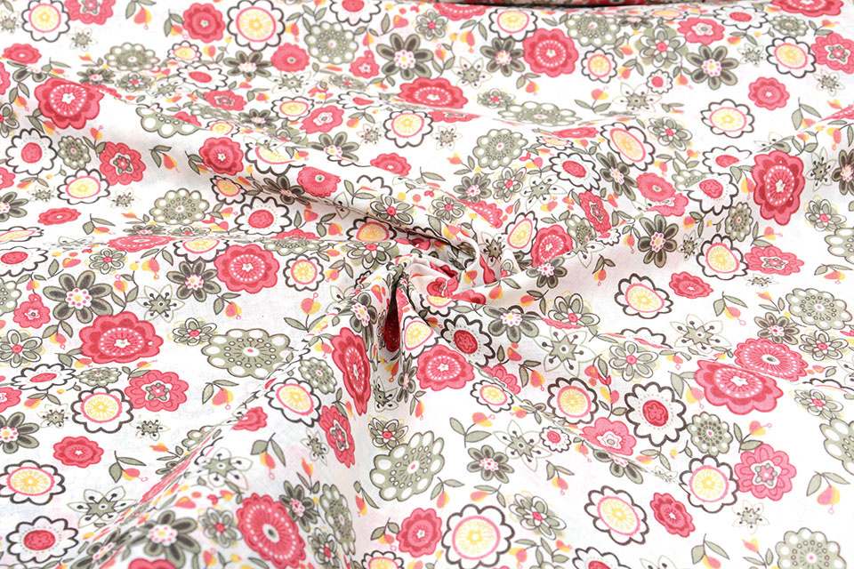 100% Cotton Blomster Pink Green