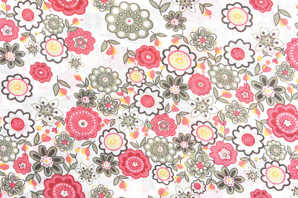 100% Cotton Blomster Pink Green
