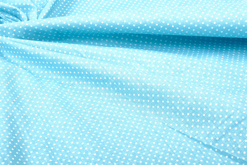 100% Cotton Dots Mini Aqua White