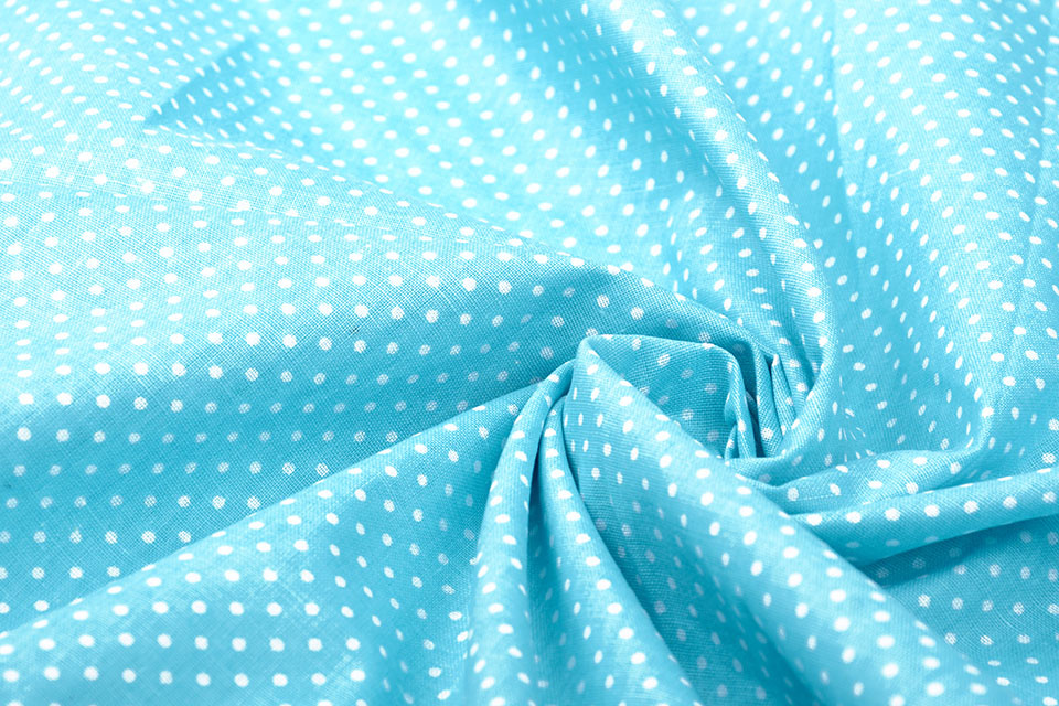 100% Cotton Dots Mini Aqua White