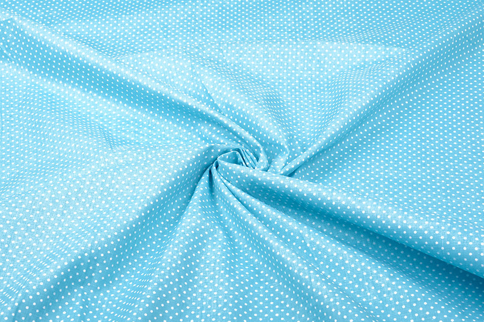 100% Cotton Dots Mini Aqua White