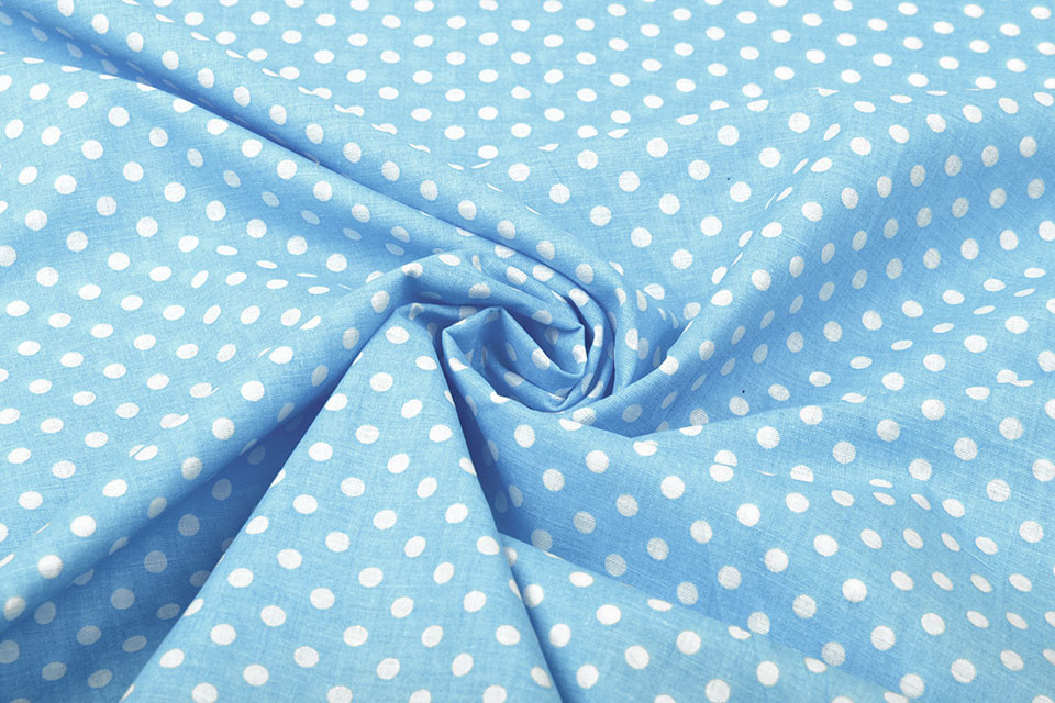 100% Cotton Dots Dotto Greyblue White