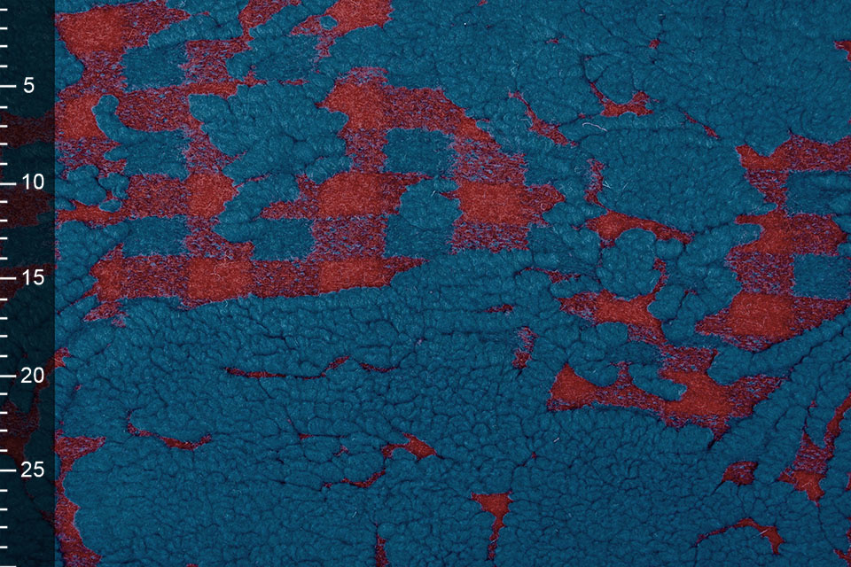 Gestrickter Wollstoff Schafswolloptik Karo Petrol Rot