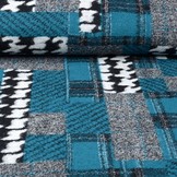 Knitted Woolen fabric Quilt look houndstooth Petrol Blue