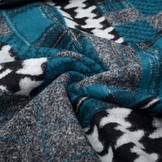 Gestrickter Wollstoff Quiltlook Pied-de-Poule Petrolblau