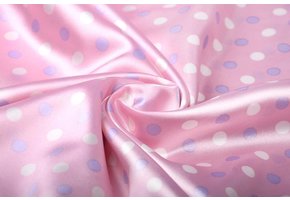 Poly Satijn Roze Stippen Lila Creme