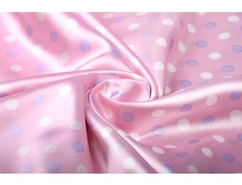 Poly Satin Pink Dots Lila Creme