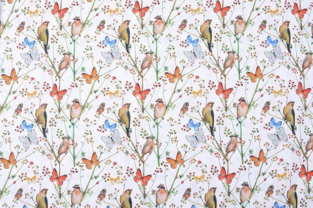 100% Digital Cotton Butterfly garden White