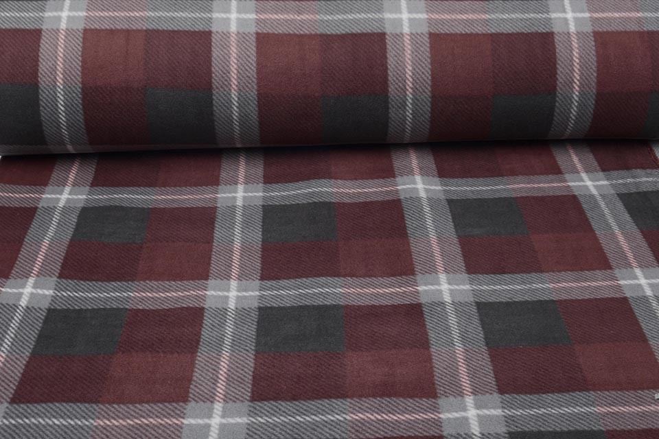 Jogging Curly Teddy Fabric Checkered Red Grey