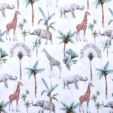 100% Cotton Tropical Elephant Giraffe