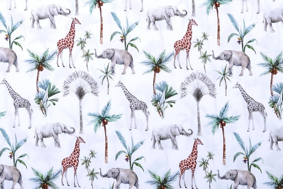 Symptomen Email Regulatie 100% Katoen Tropische Olifant Giraffe - YES Fabrics