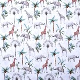 100% Cotton Tropical Elephant Giraffe