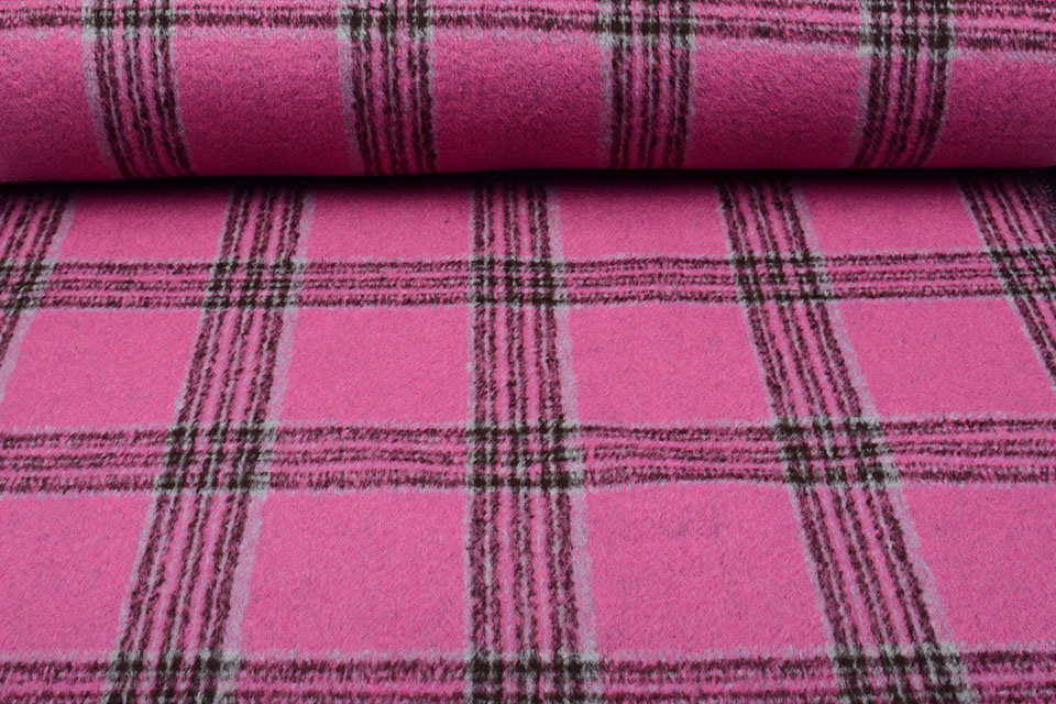 Woven Woolen Fabric Big Tartan Pink