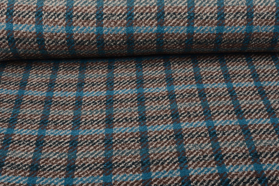 Geweven Wollen Stof Geruit Blauw Multi