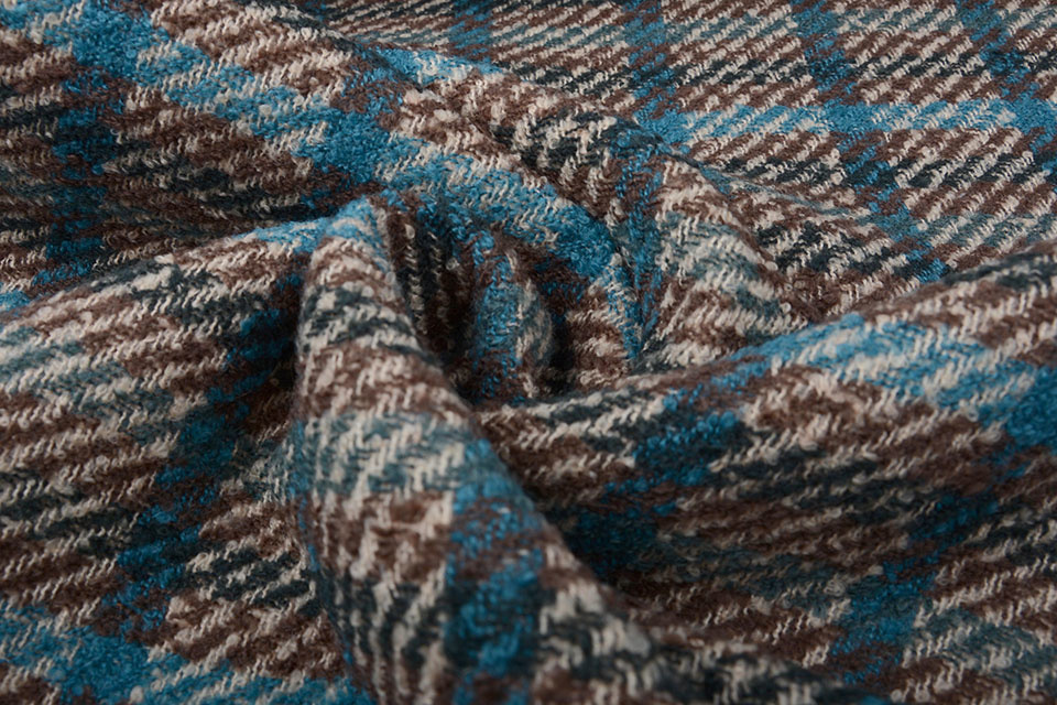 Geweven Wollen Stof Geruit Blauw Multi