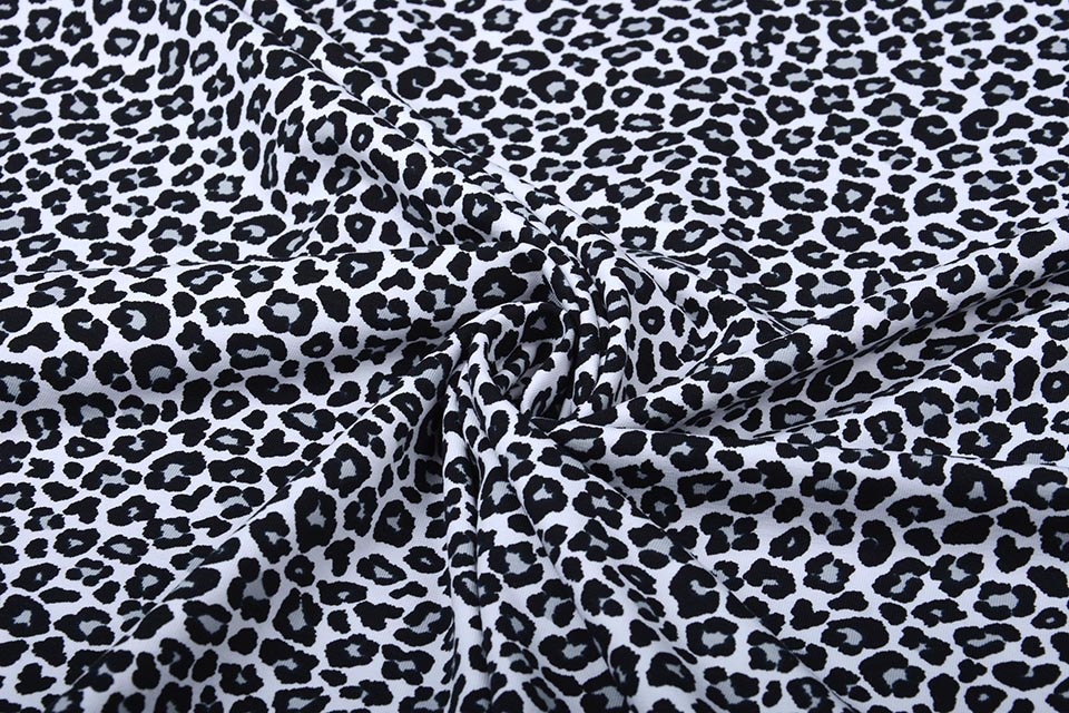 Cotton Jersey Panther Print White Grey
