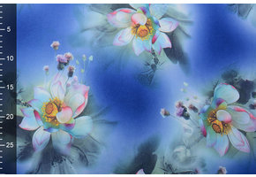 Scuba Crepe Bedruckt Fantasie Blume Blau