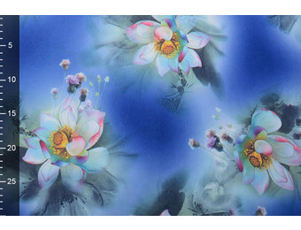 Scuba Crepe Bedruckt Fantasie Blume Blau