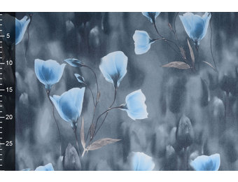 Scuba Crepe Bedruckt Grau Mohn Blau