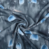 Scuba Crepe Bedrukt Grijs Klaproos Blauw