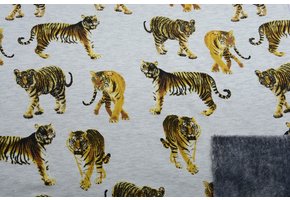 Sweatstoff Bedruckt Doubleface Tiger Grau