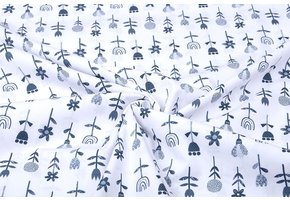 100% Katoen Bloemetjes Wit Marine