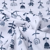 100% Baumwolle Blumen Weiß Marineblau