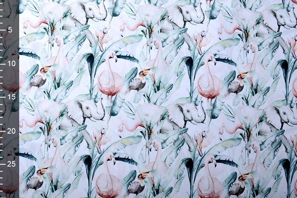 100% Cotton Tropical Elephant Flamingo