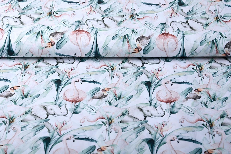 100% Cotton Tropical Elephant Flamingo