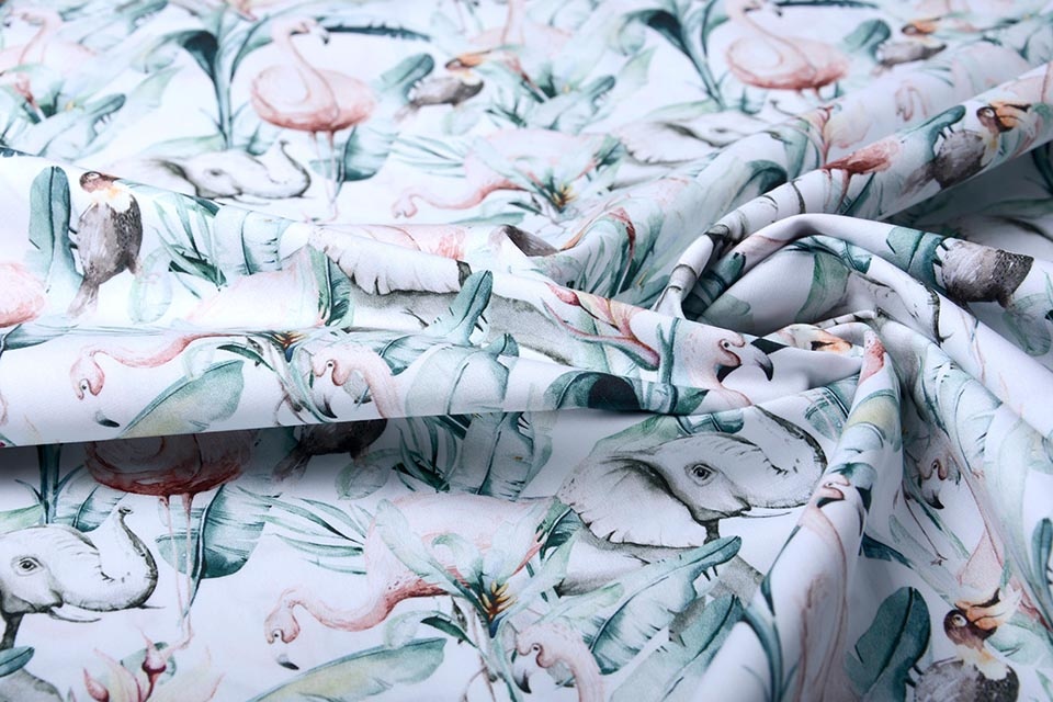 100% Cotton Tropical Elephant Flamingo