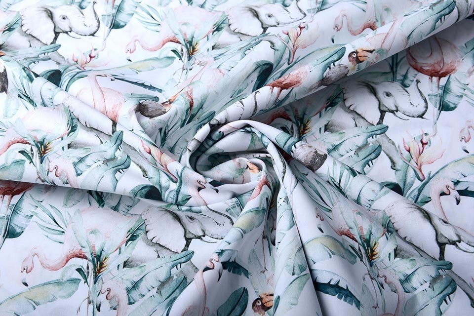 100% Cotton Tropical Elephant Flamingo