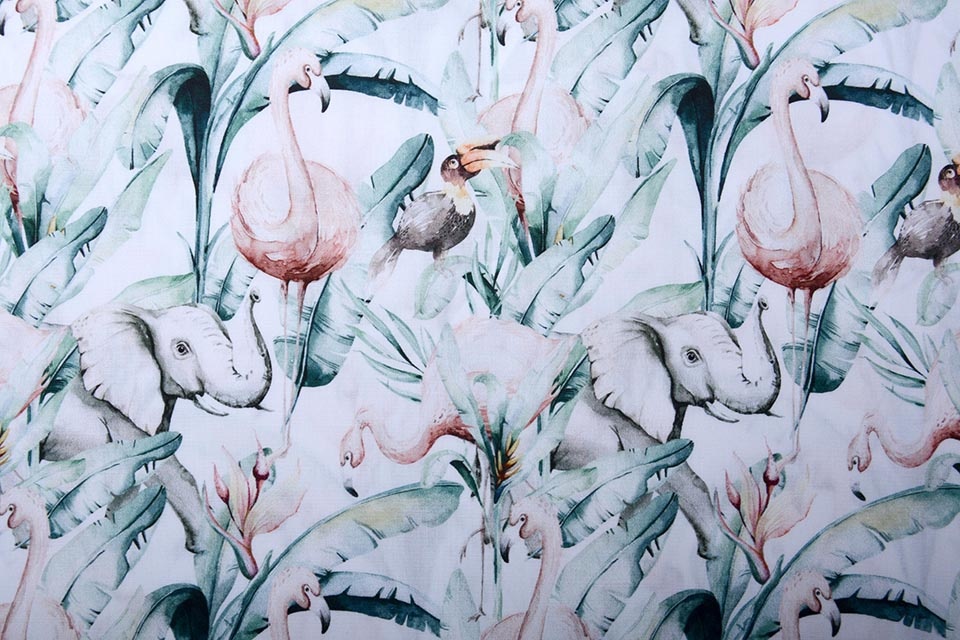 100% Cotton Tropical Elephant Flamingo