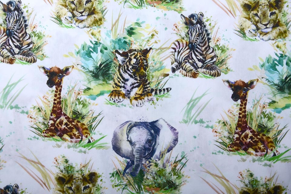 100% Cotton Safari Animals