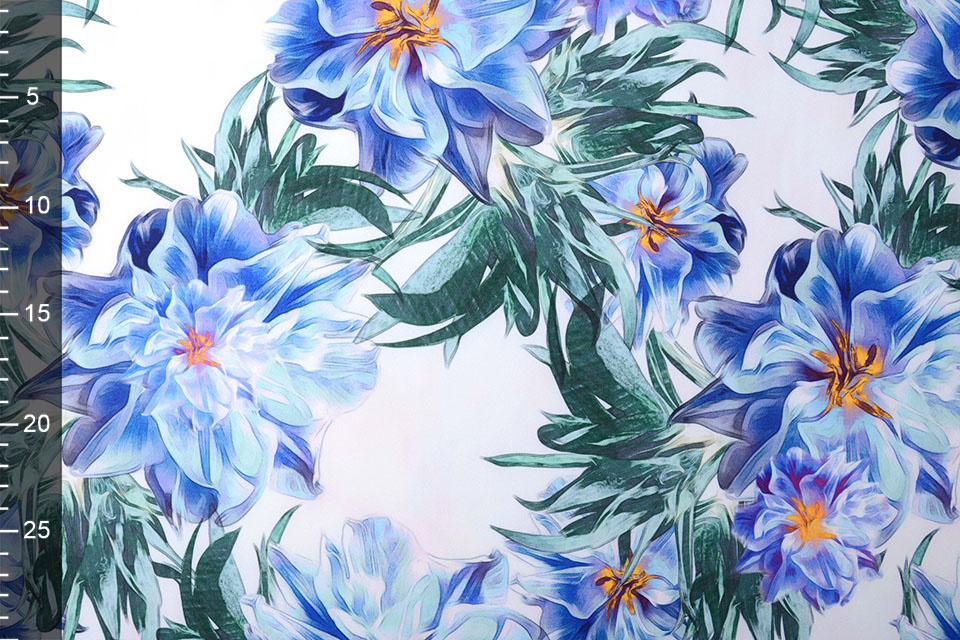 Digitaal Crepe stretch blomsterhage Blau