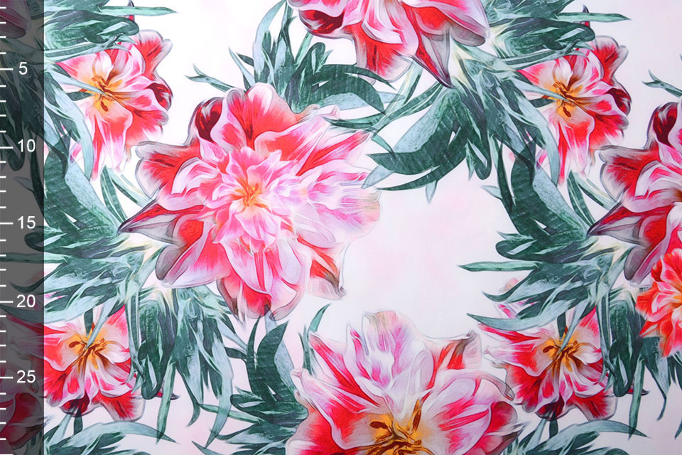 Digitaal Crepe stretch blomsterhage Rot