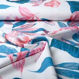 Digitaal Crepe stretch leaves Off-White Blue