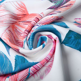 Digitaal Crepe stretch bladeren Off-White Blauw