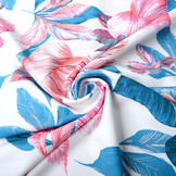 Digitaal Crepe stretch leaves Off-White Blue