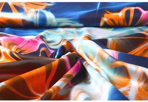 100% Viscose Digital Printed Neon Blue Orange