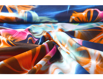 100% Viskose Digital Printed Neon Blau Orange