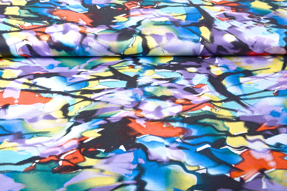 100% Viscose Digitaal Print Menas Blauw