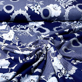 Viscose Jersey Lacquar Bunga Bloem Marine Blauw