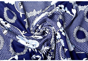 Viscose Jersey Lacquar Bunga Flower Navy Blue