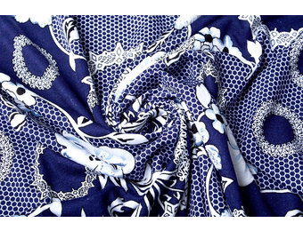 Viscose Jersey Lacquar Bunga Flower Navy Blue