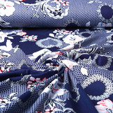 Viskose Jersey Lacquar Bunga Blume Marine Rot