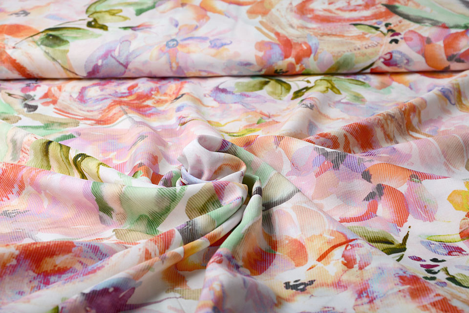 Viscose Digitaal Kembang Bloem Roze